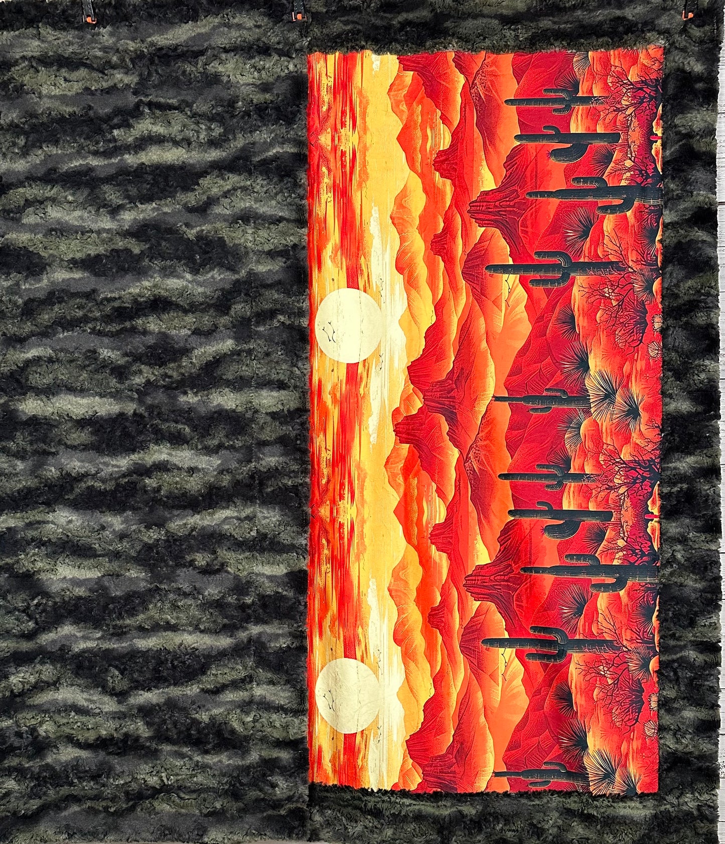 Arizona Desert Sunset Landscape on Camo Luxe Large 55x79 Minky Blanket
