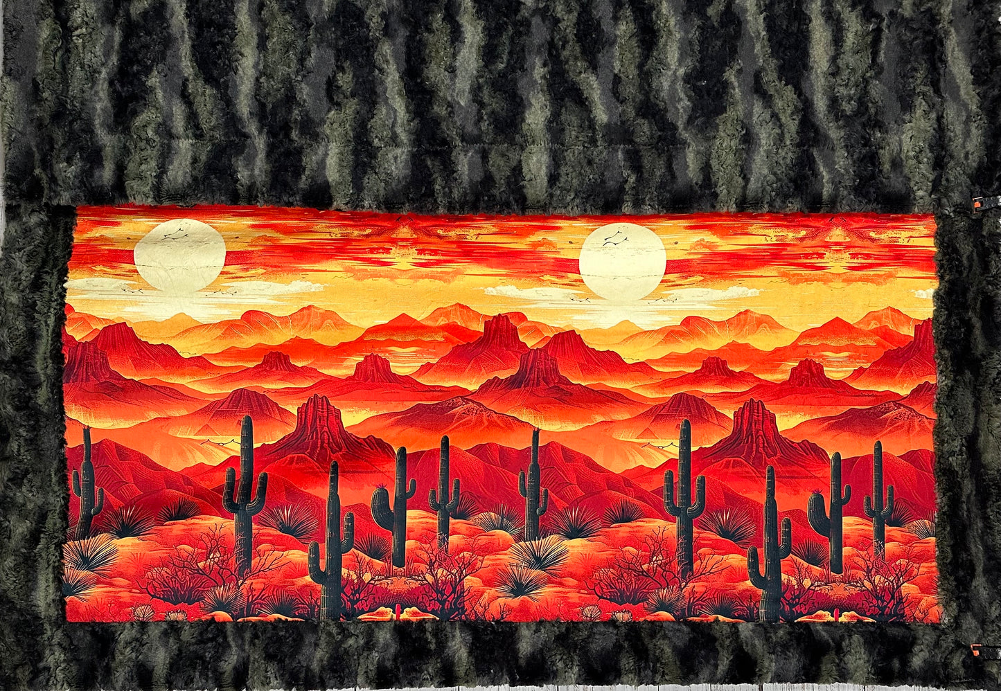 Arizona Desert Sunset Landscape on Camo Luxe Large 55x79 Minky Blanket