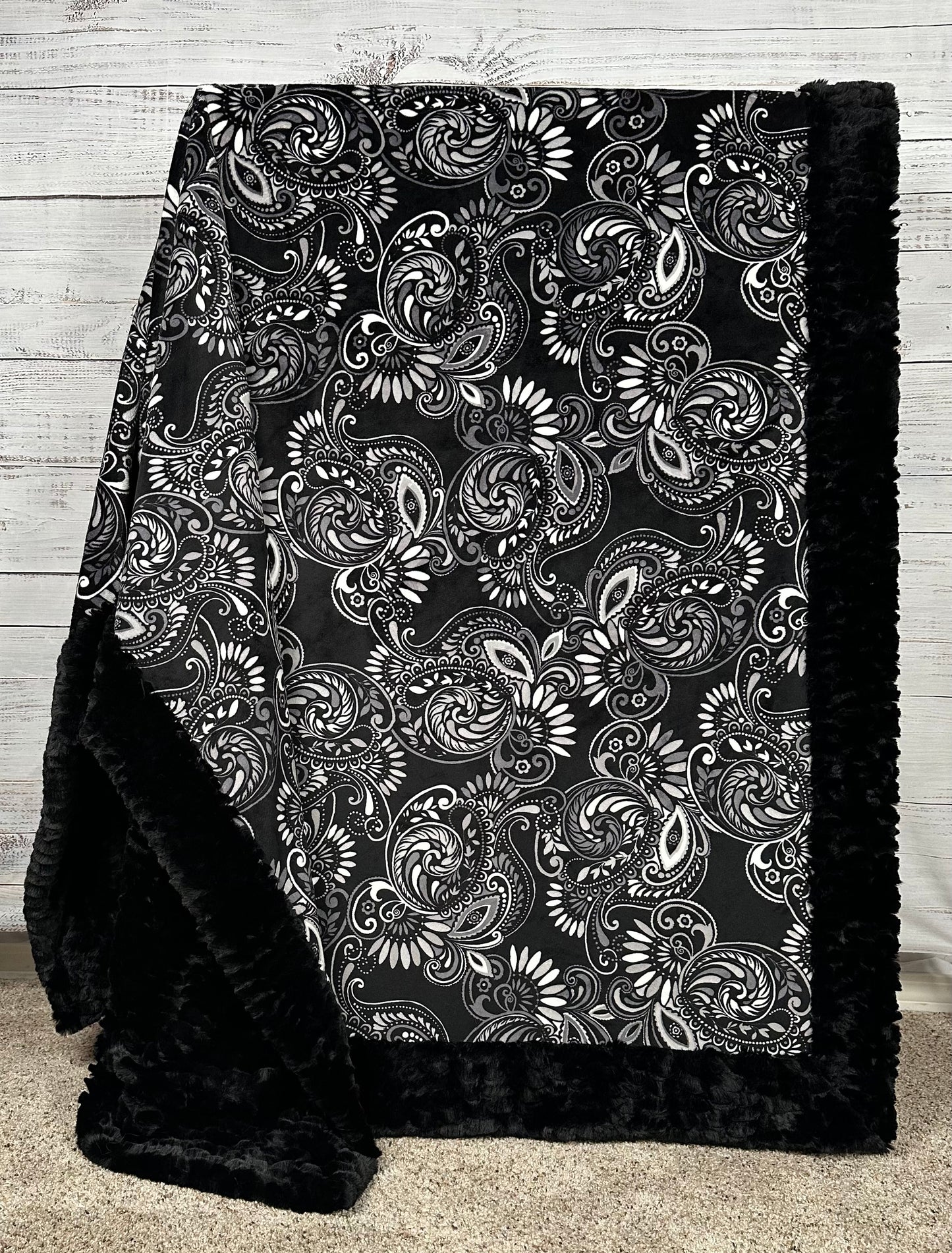 Paisley Black on Florence Luxe X-Long 51x90 Minky Blanket