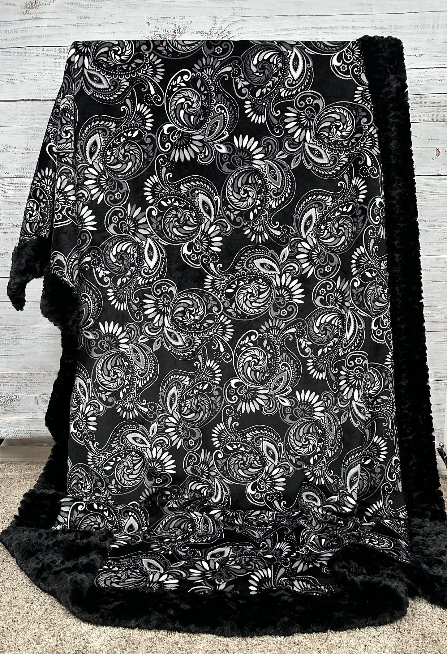 Paisley Black on Florence Luxe X-Long 51x90 Minky Blanket