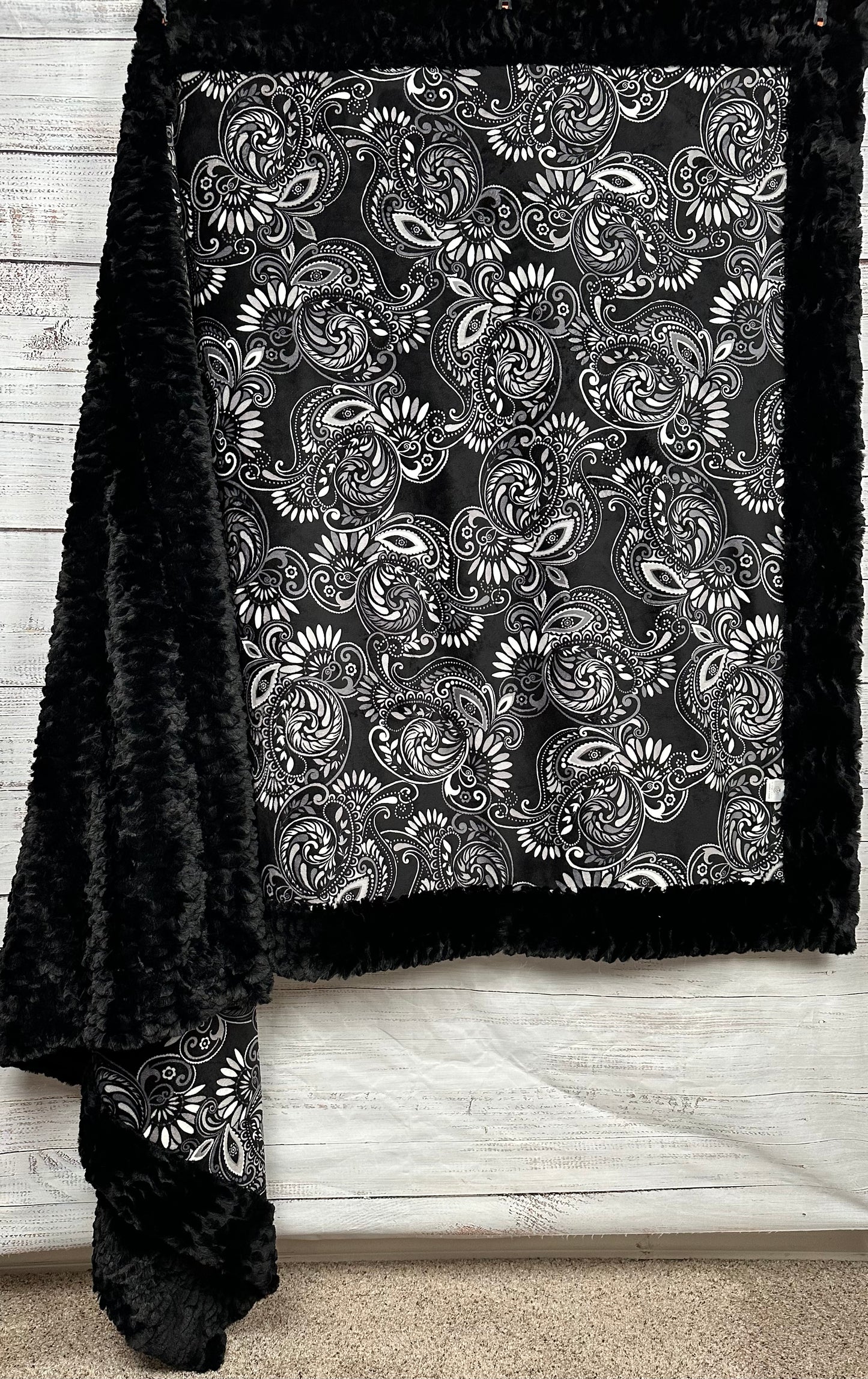 Paisley Black on Florence Luxe X-Long 51x90 Minky Blanket