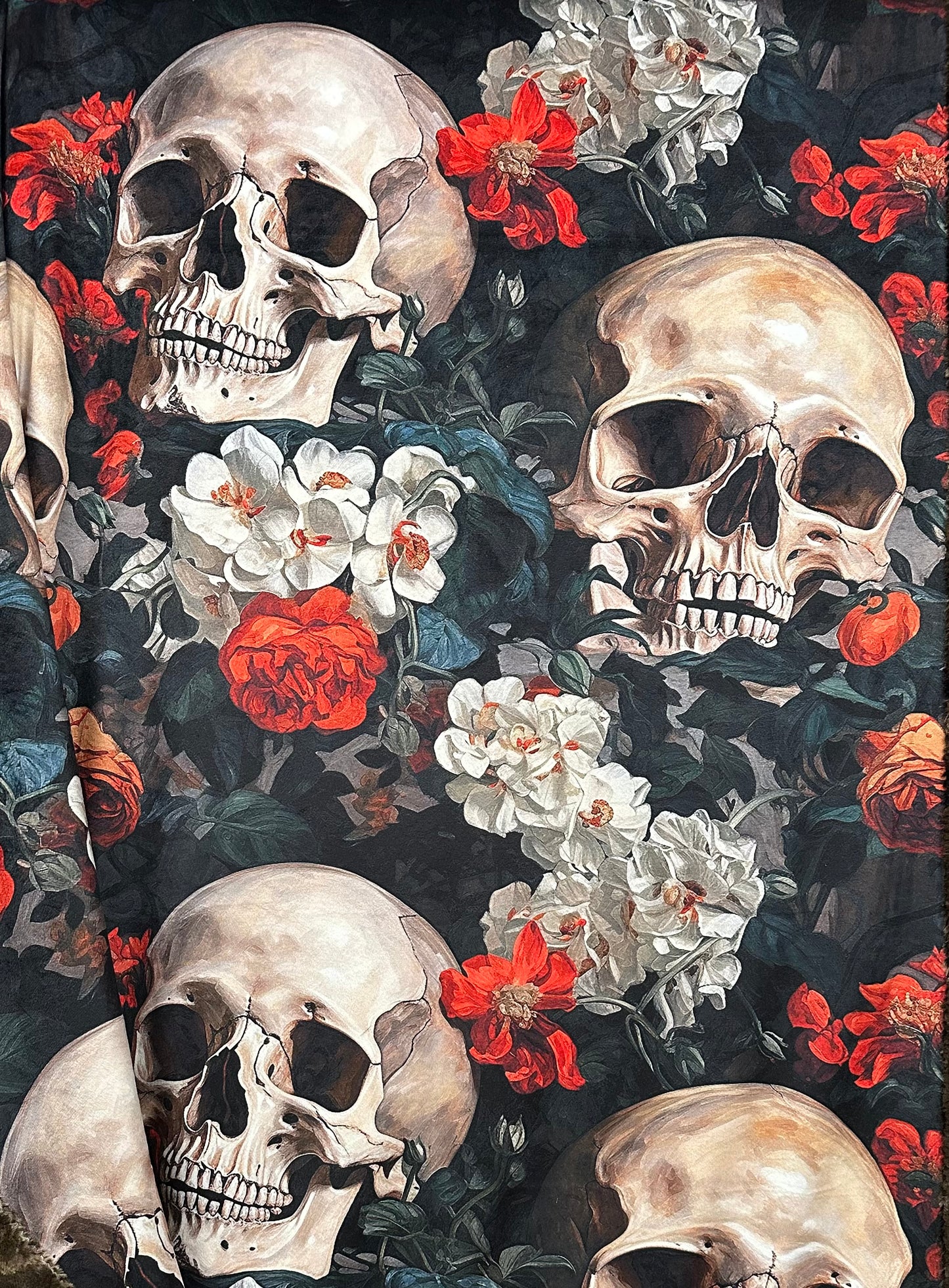 Blooming Skull Garden on Brown Luxe Large 55x79 Minky Blanket
