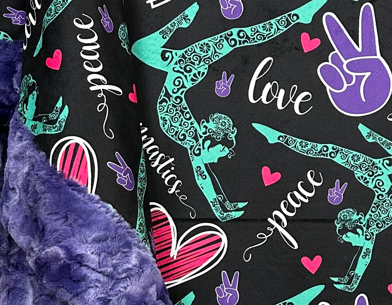 Gymnastics on Purple Luxe Large 55x79 Minky Blanket