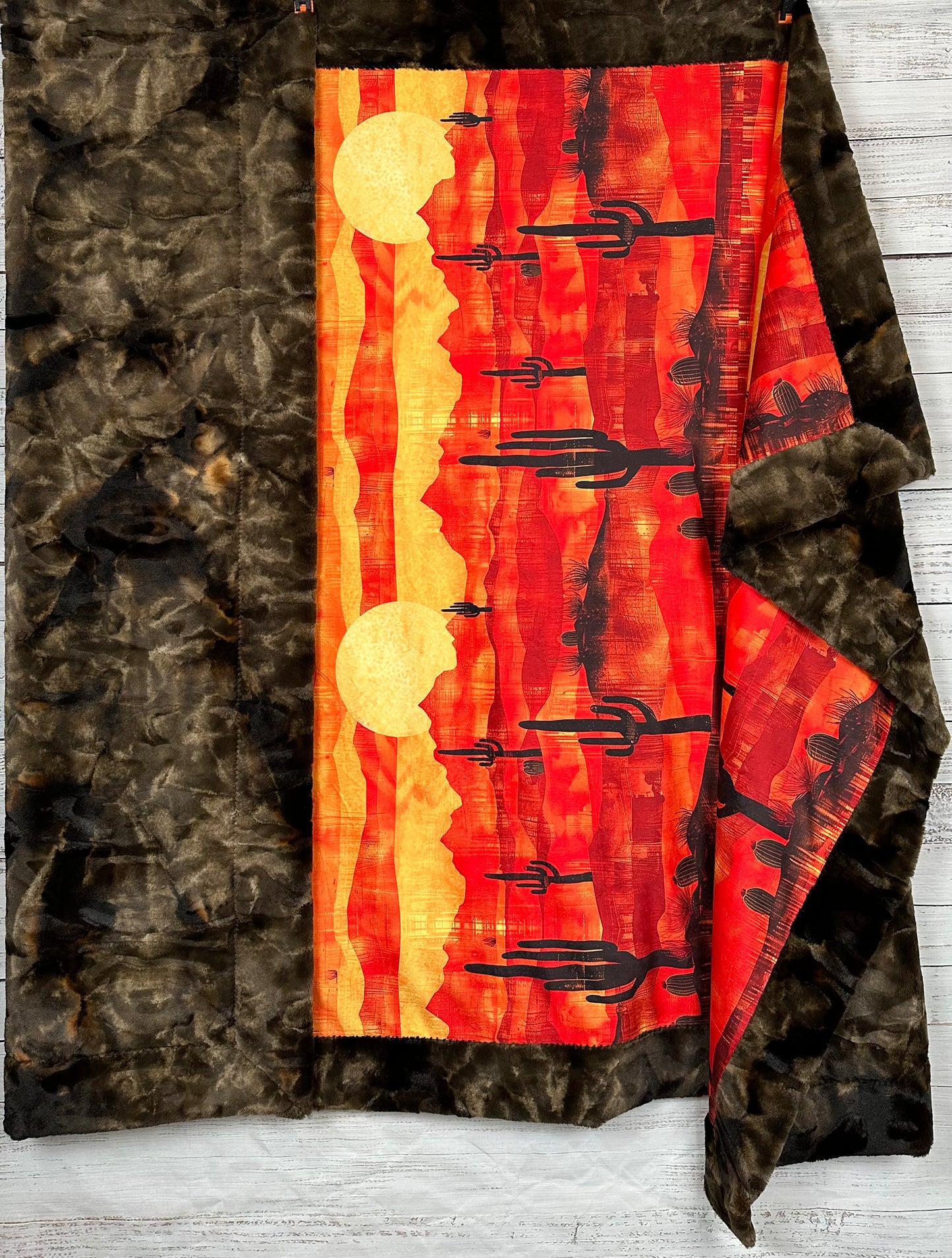 Arizona Landscape on Brown Luxe Large 54x79 Minky Blanket