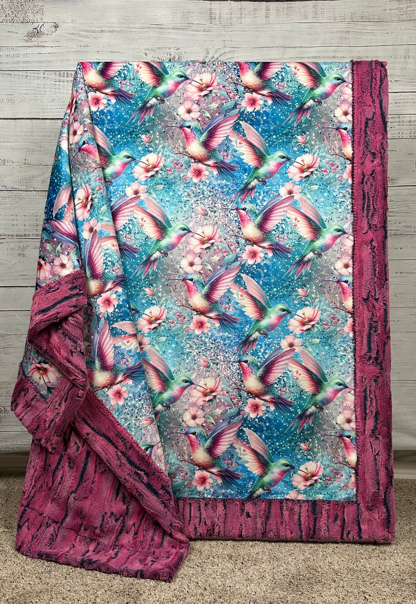 Hummingbirds on Azalea Luxe Large 54x79 Minky Blanket