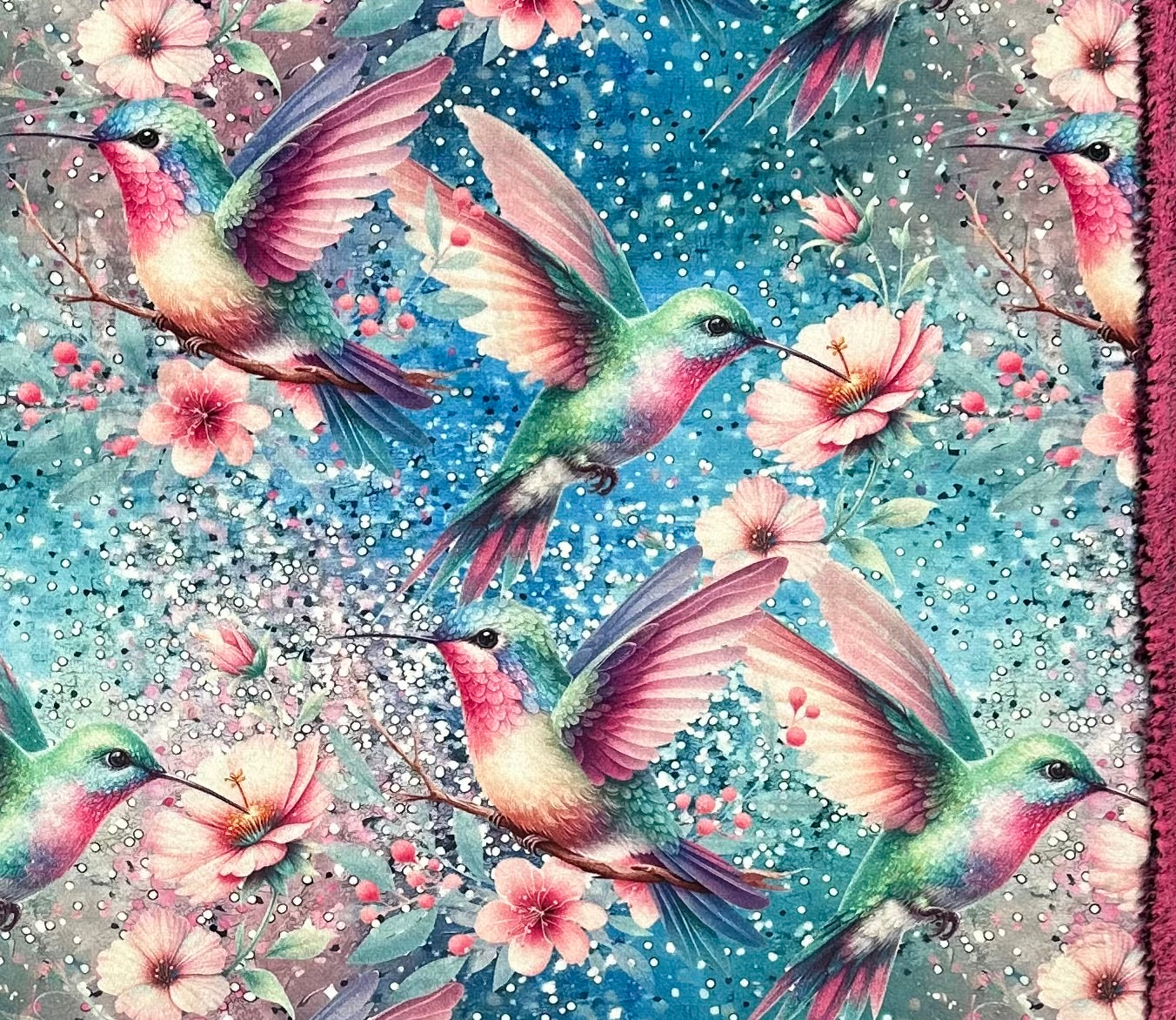 Hummingbirds on Azalea Luxe Large 54x79 Minky Blanket