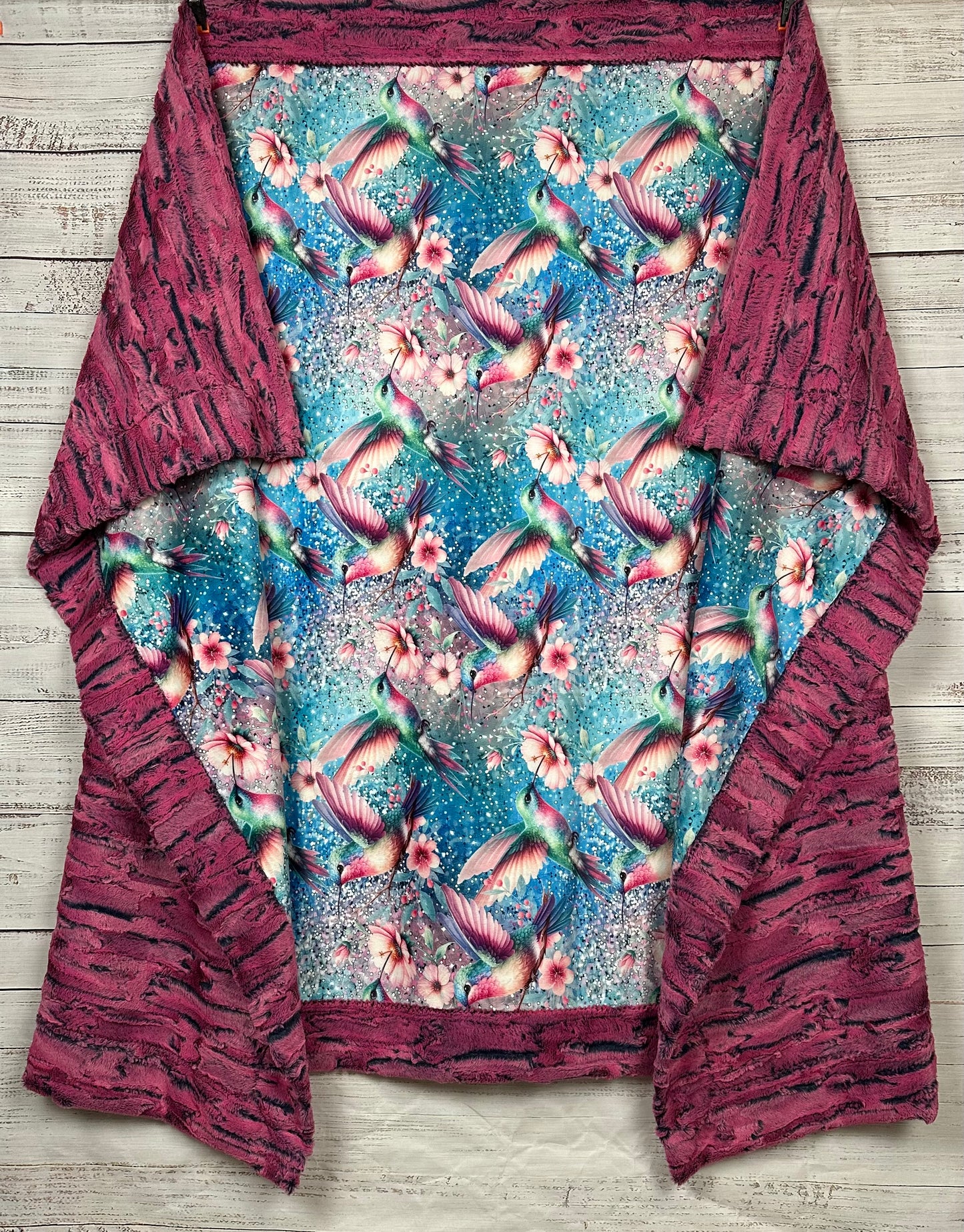 Hummingbirds on Azalea Luxe Large 54x79 Minky Blanket