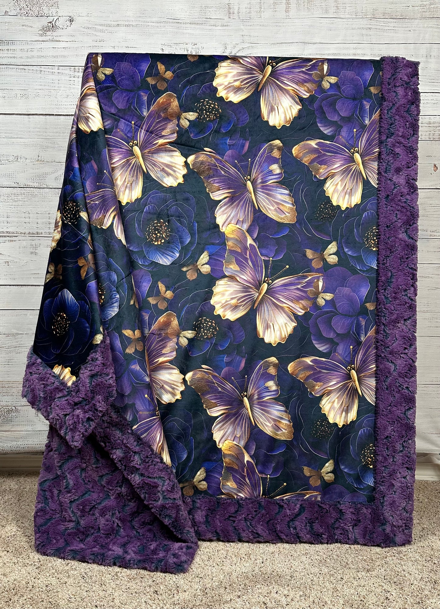 Butterflies on Grape Luxe Large 54x79 Minky Blanket