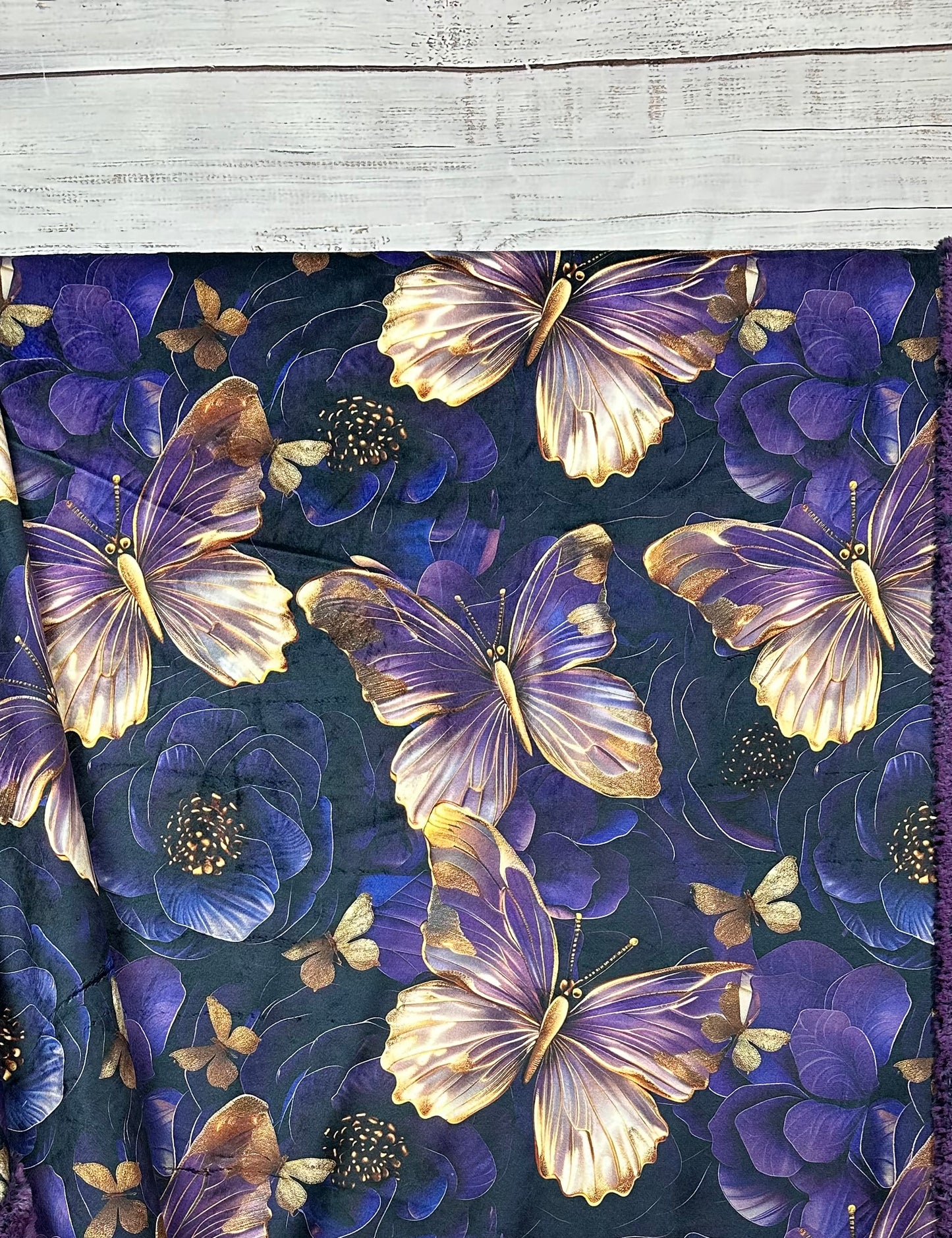 Butterflies on Grape Luxe Large 54x79 Minky Blanket