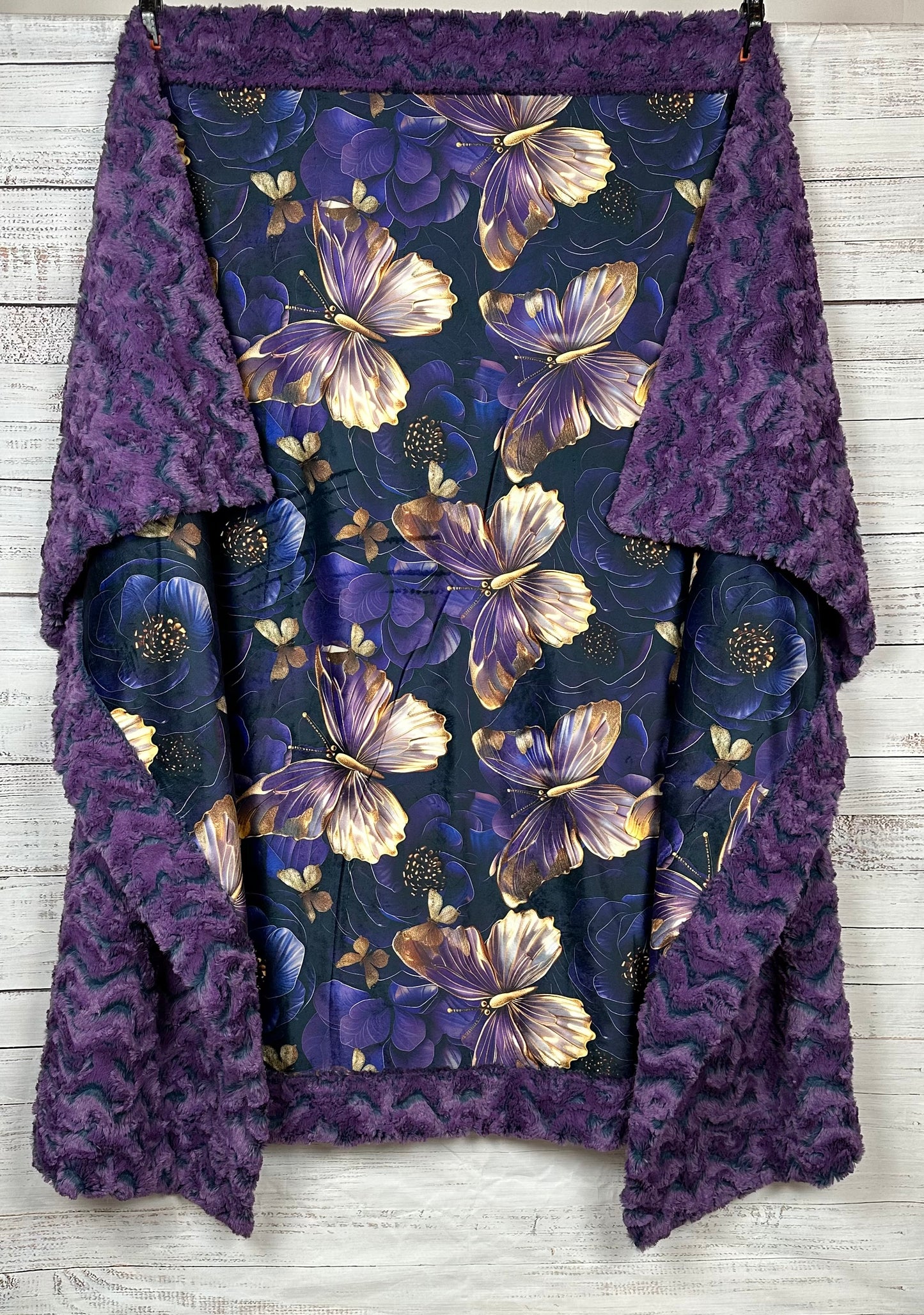 Butterflies on Grape Luxe Large 54x79 Minky Blanket