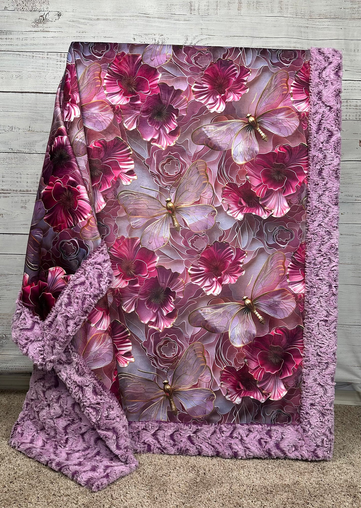 3D Butterflies on Crocus Luxe Large 54x79 Minky Blanket