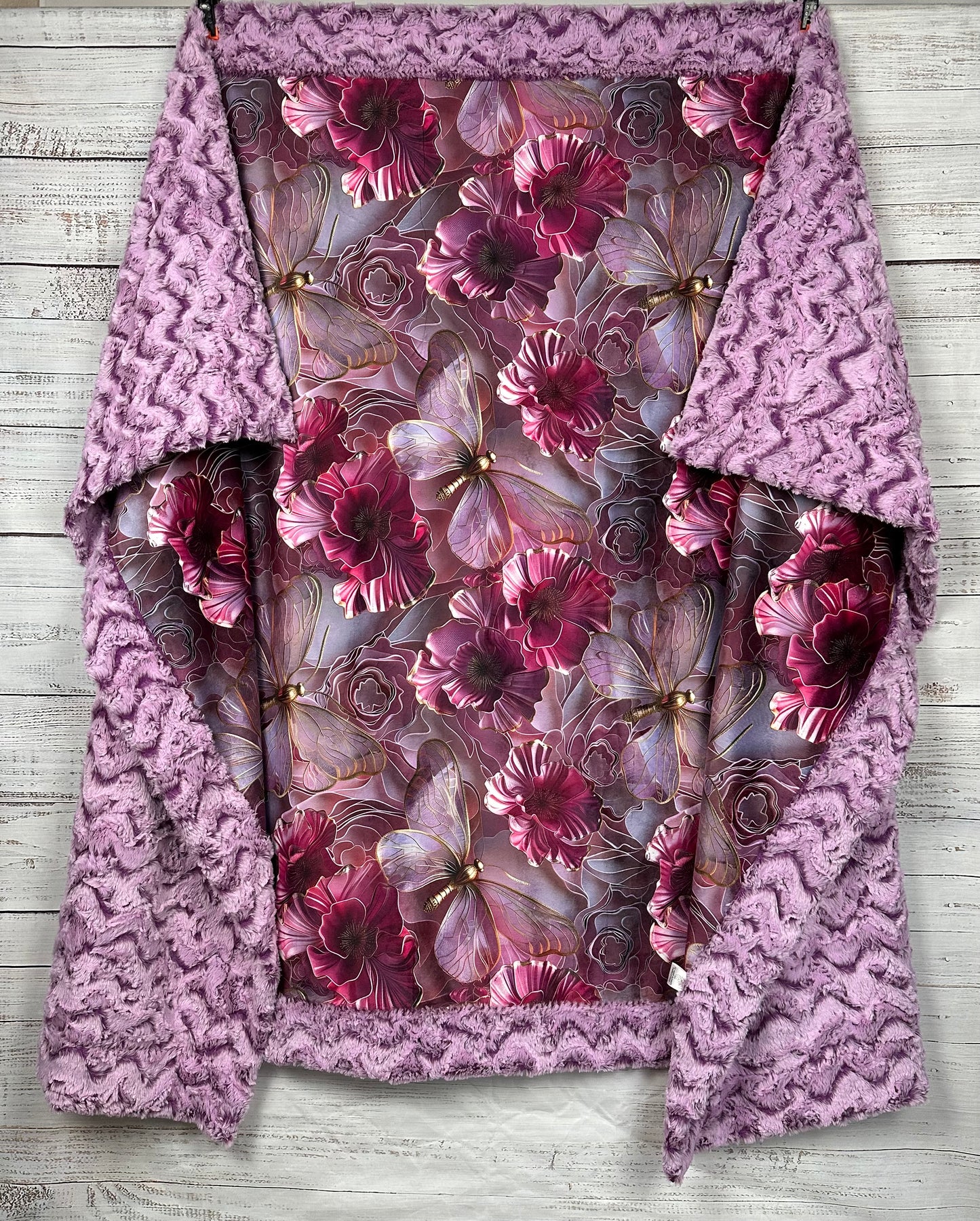 3D Butterflies on Crocus Luxe Large 54x79 Minky Blanket