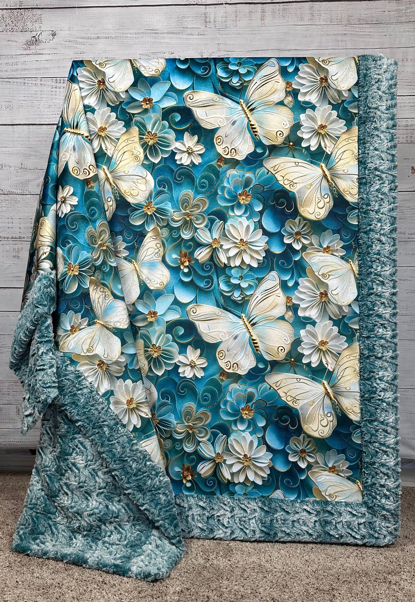 Butterflies on Misty Bayou Luxe Large 55x79 Minky Blanket