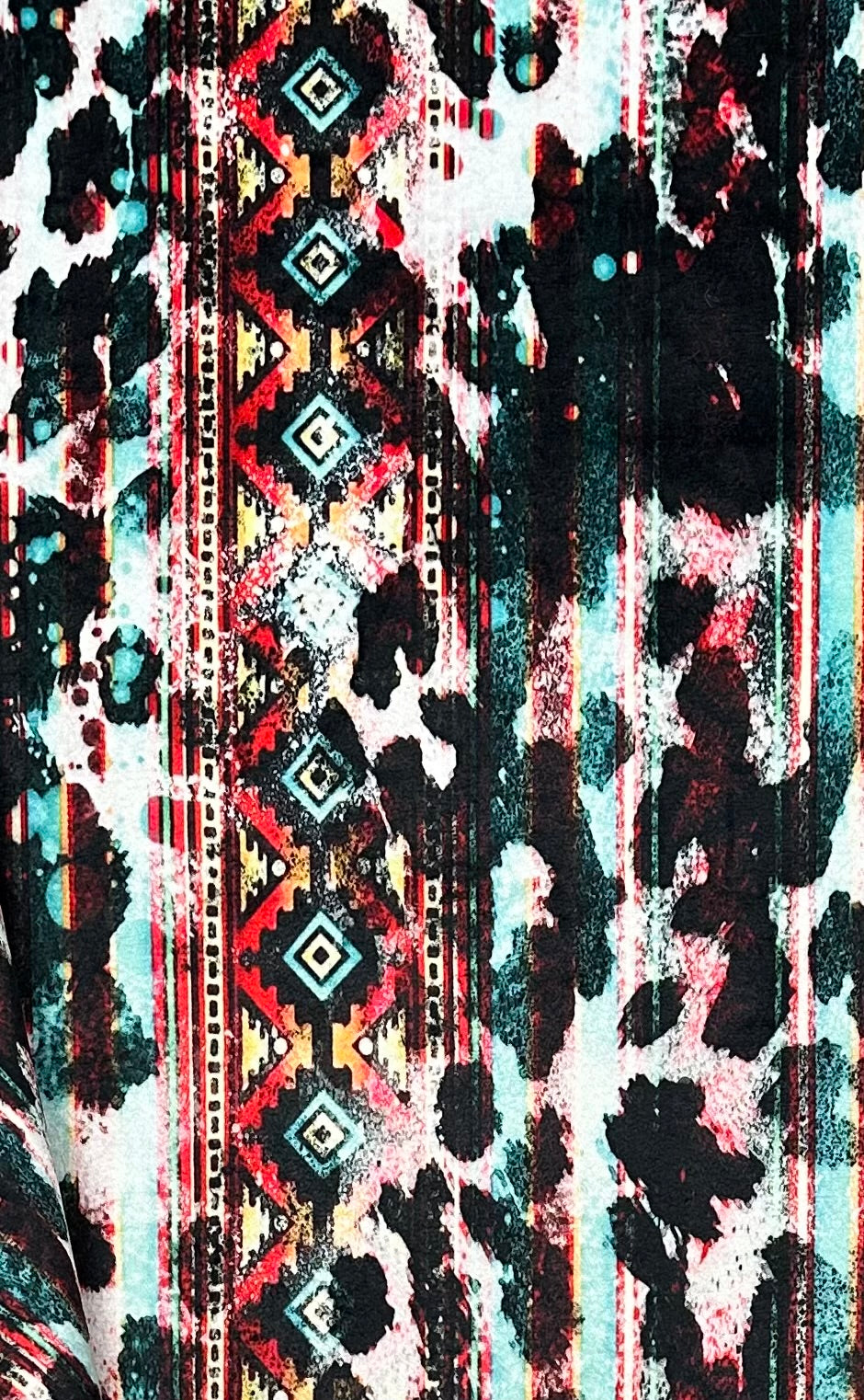 Aztec Cowhide Western on Aqua Luxe Large 54x79 Minky Blanket