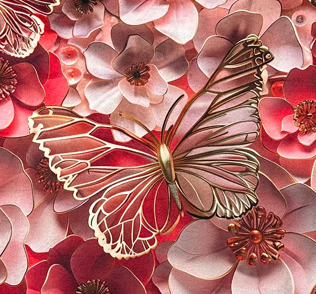 Golden Butterflies and Coral Flowers on Rose Luxe Large 53x79 Minky Blanket