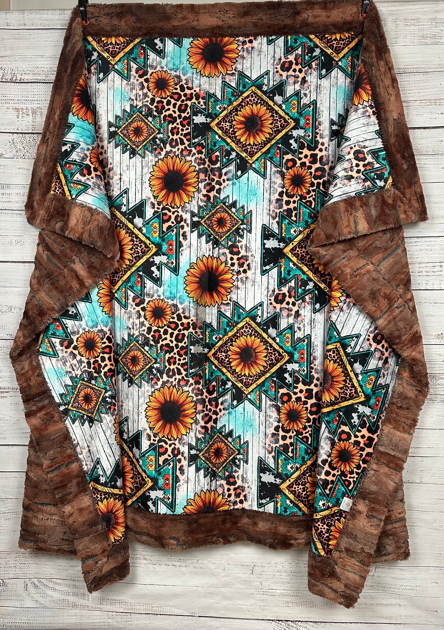 Western Sunflowers on Rusty Copper Luxe 56x79 Minky Blanket
