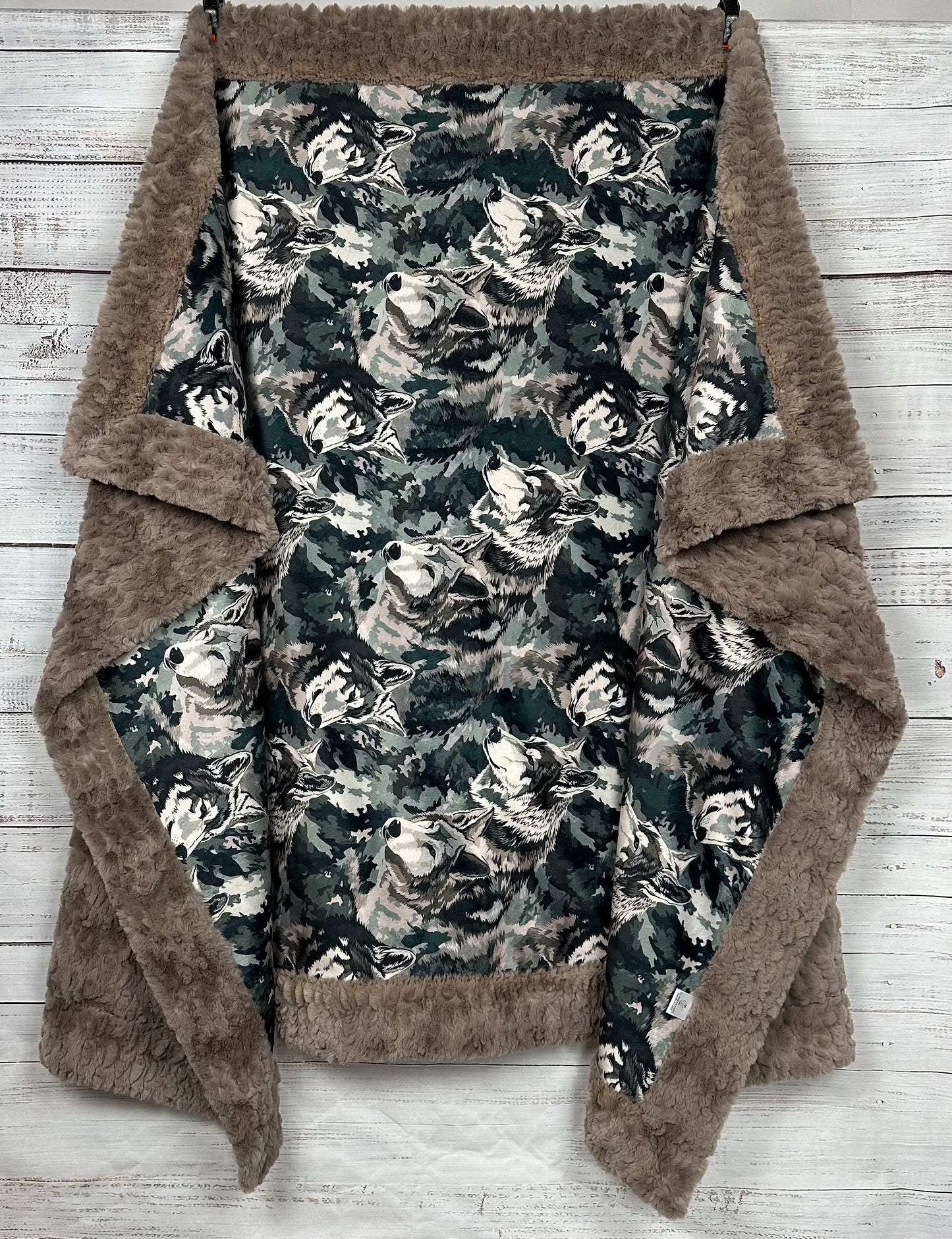 Wolves on Taupe Luxe Large 53x79 Minky Blanket