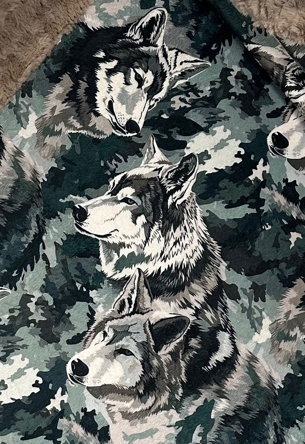 Wolves on Taupe Luxe Large 53x79 Minky Blanket