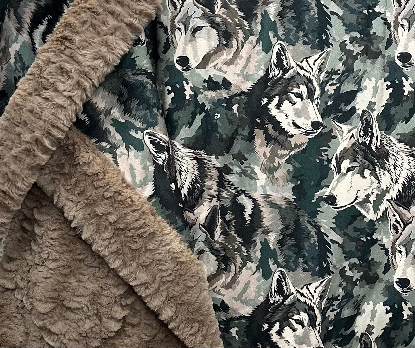 Wolves on Taupe Luxe Large 53x79 Minky Blanket