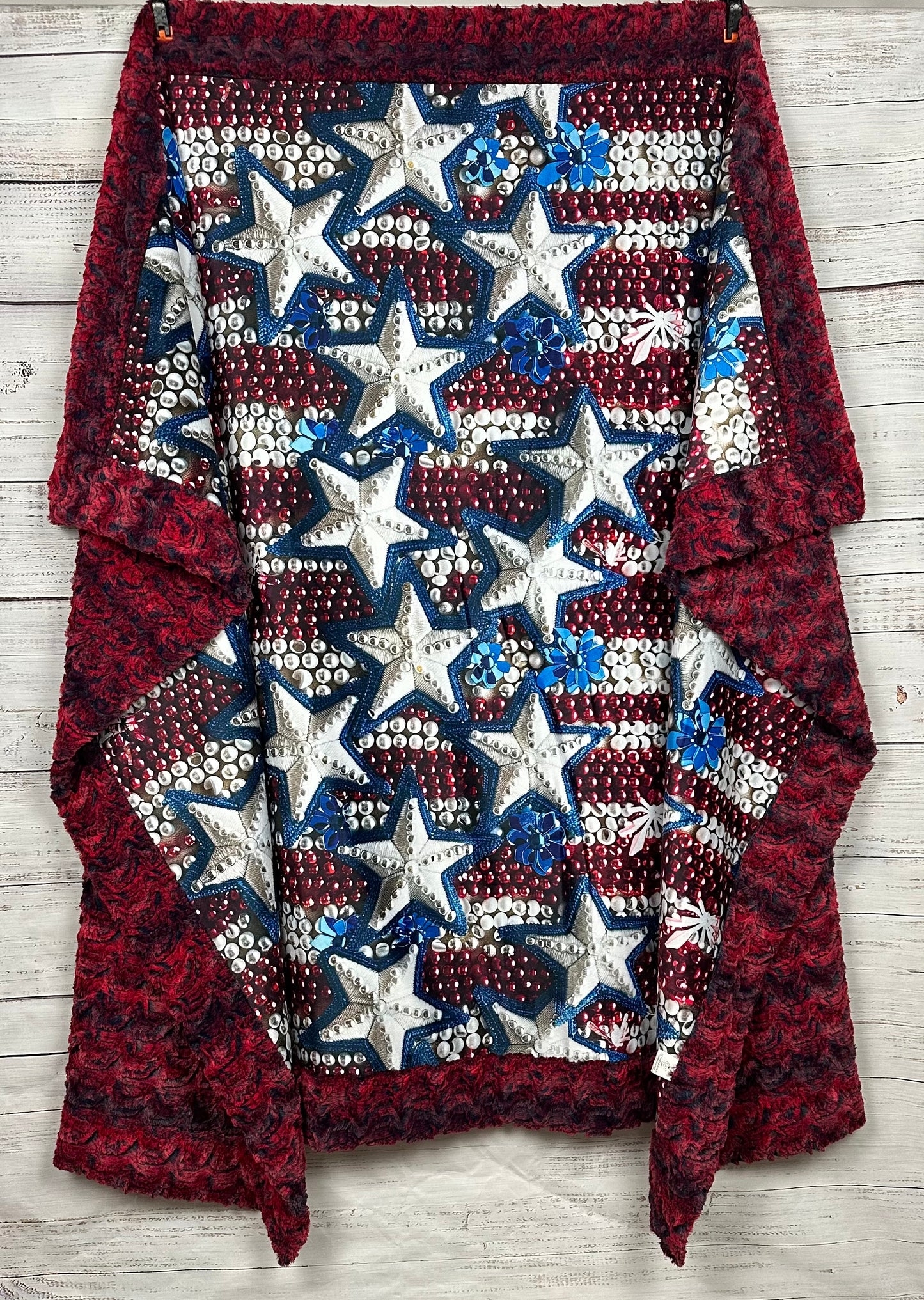 4th of July Stars on Red Luxe Large 55x79 Minky Blanket
