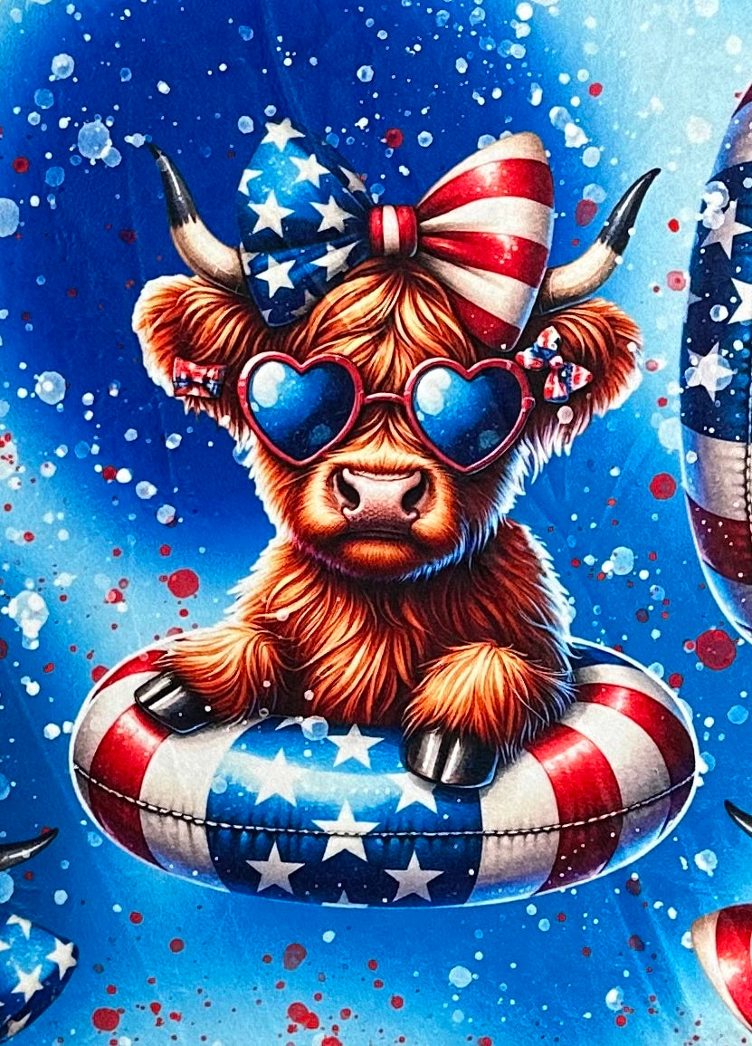 Patriotic Highland Cow on Red Luxe Large 55x79 Minky Blanket
