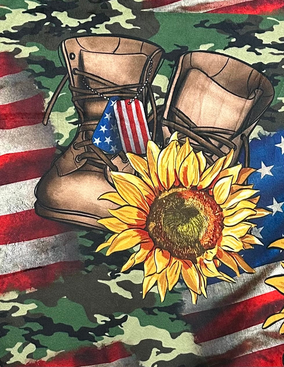 USA Flag With Army Boots on Chestnut Luxe Large 55x79 Minky Blanket