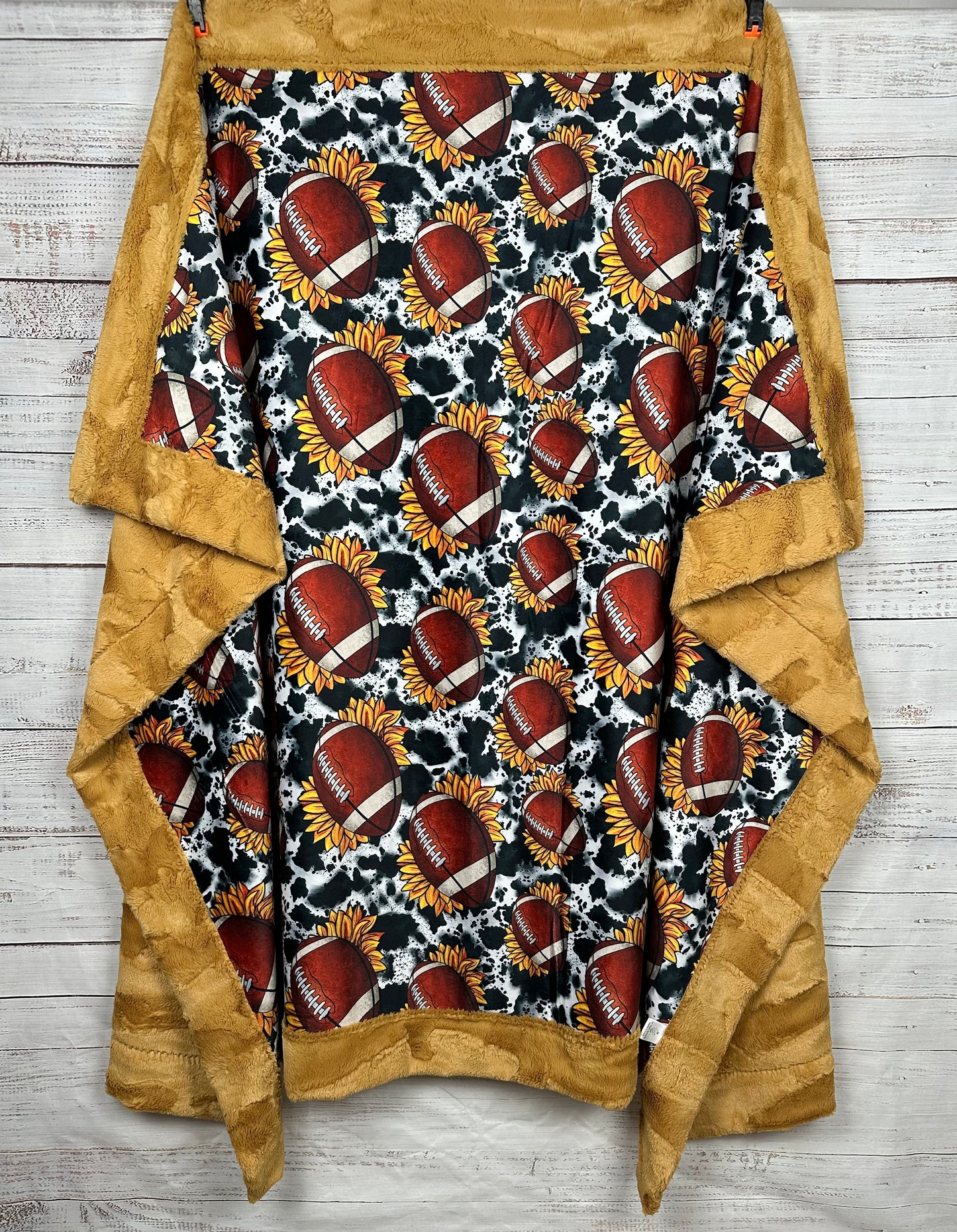 Football and Sunflowers on Golden Luxe Large 55x79 Minky Blanket