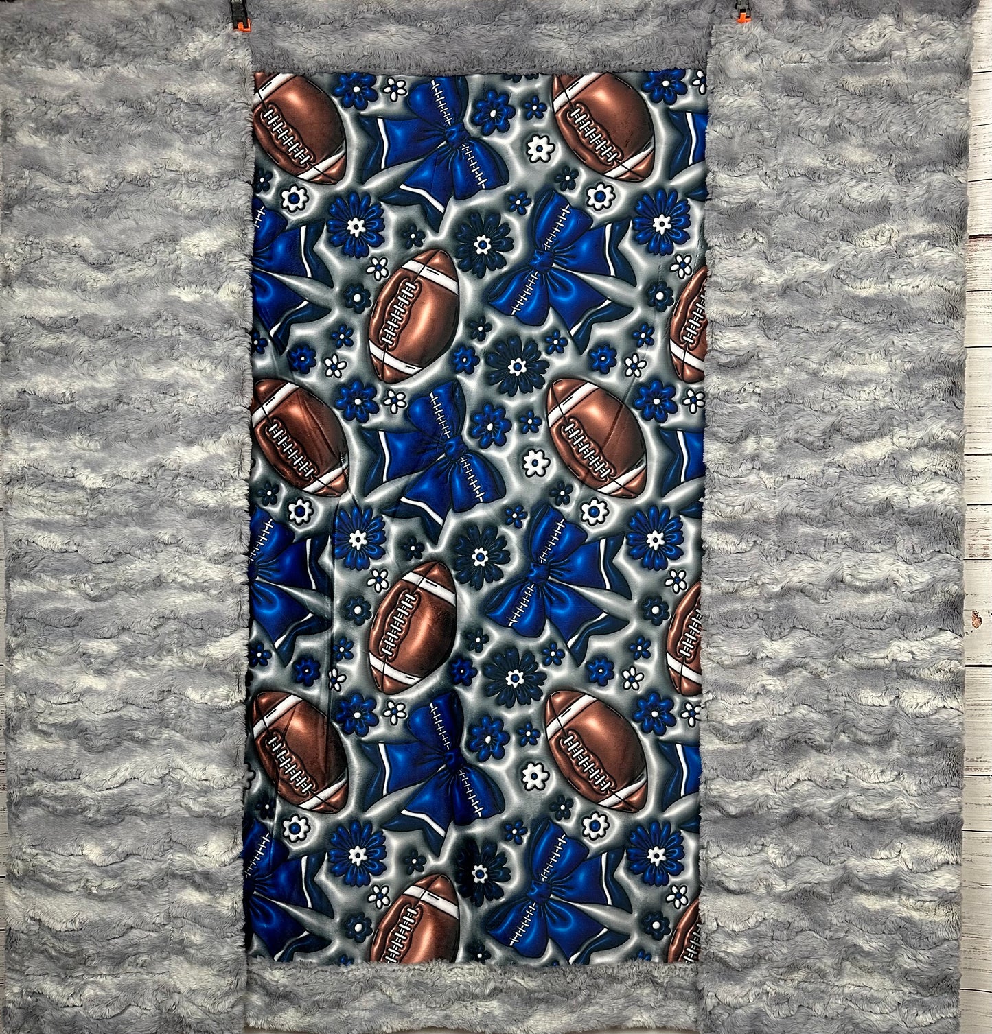 Coquette Football on Silver Luxe Large 55x79 Minky Blanket