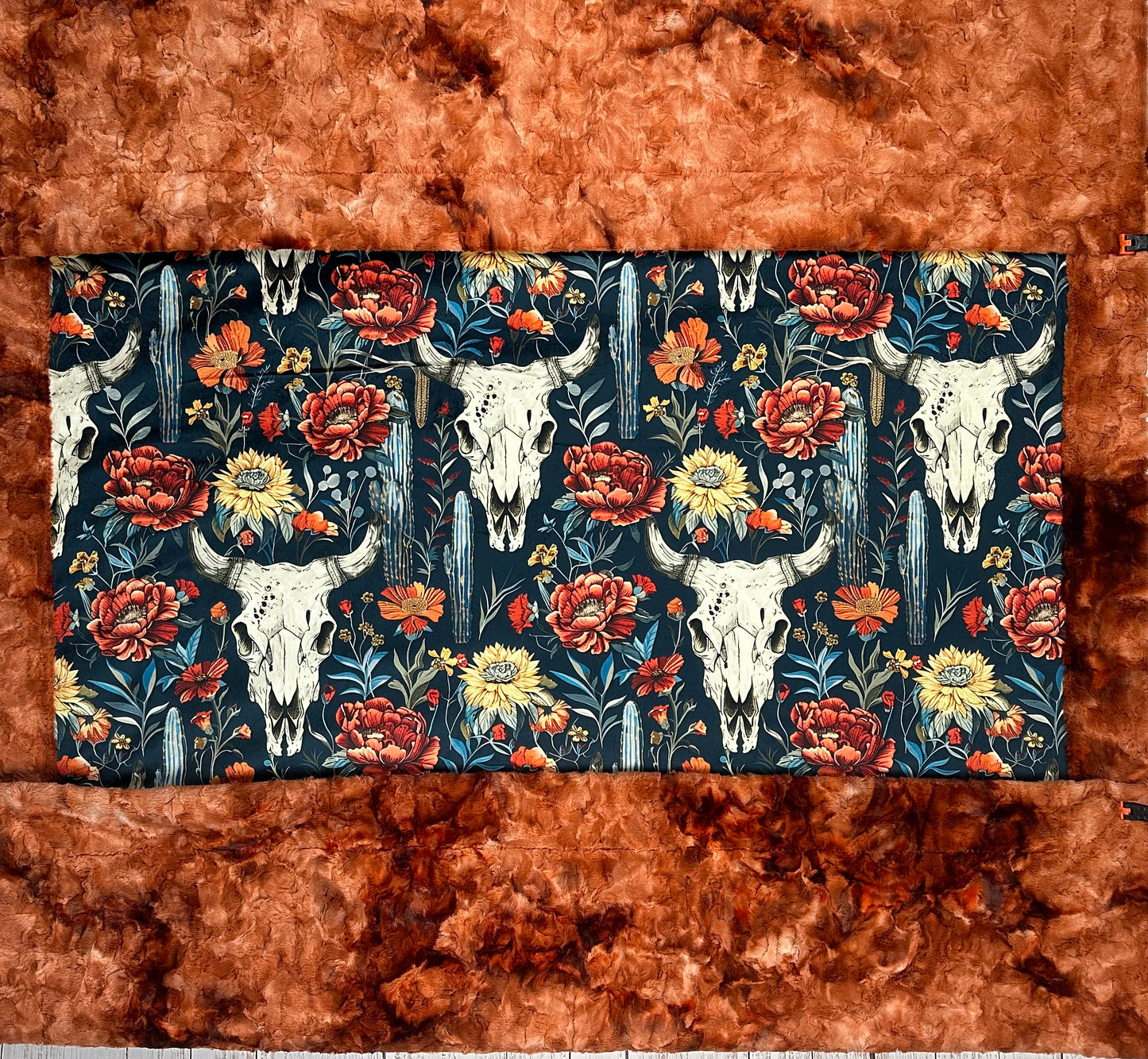 Boho Western Skull Floral on Ginger Luxe Large Minky Blanket 55x79