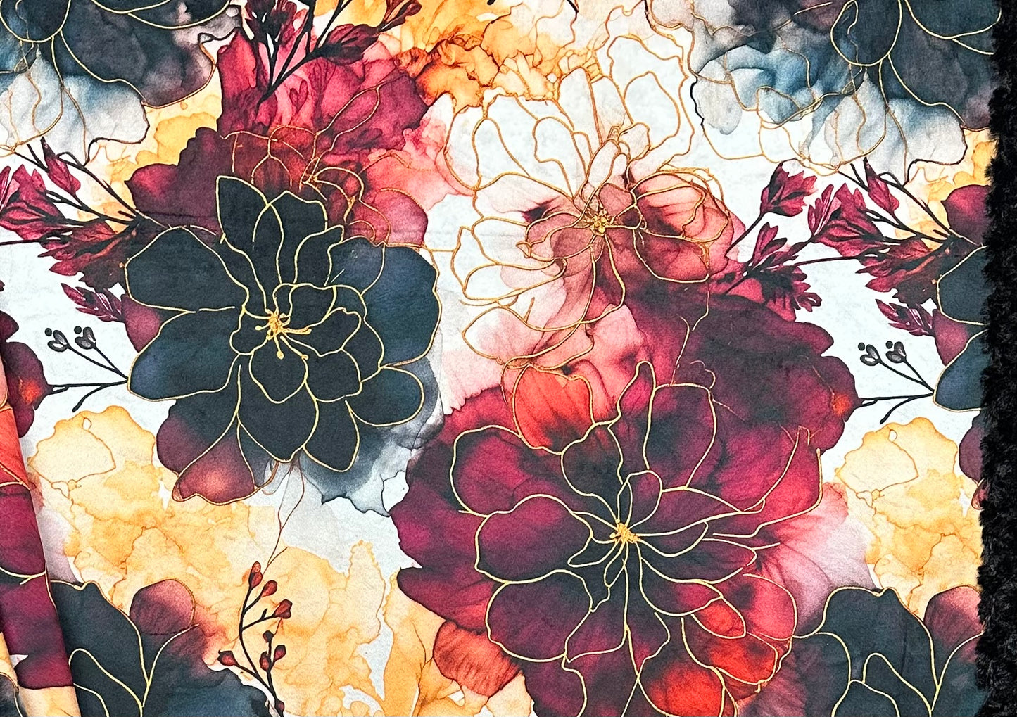 Fall Floral on Black Luxe Large Minky Blanket 55x79