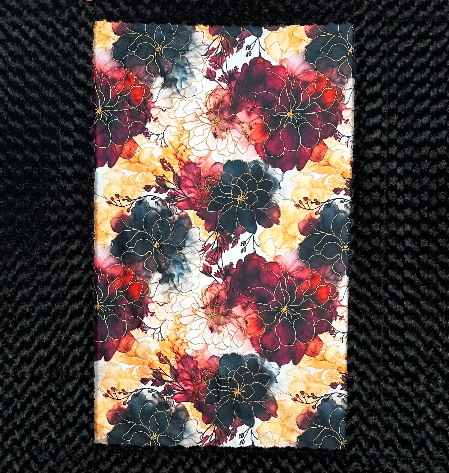 Fall Floral on Black Luxe Large Minky Blanket 55x79