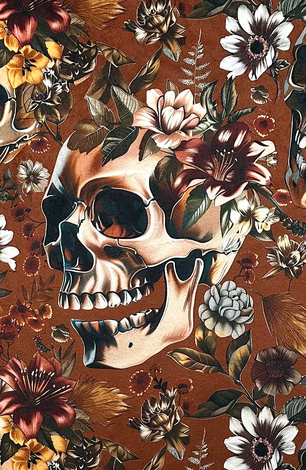 Gothic Fall Skulls and Flowers on Natural Luxe Large 54x79 Minky Blanket