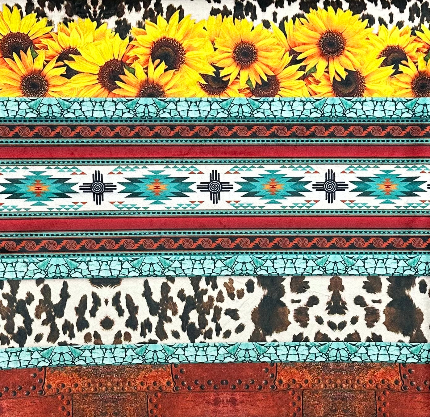New Mexico Sunflowers on Brown Luxe Large 57x80 Minky Blanket