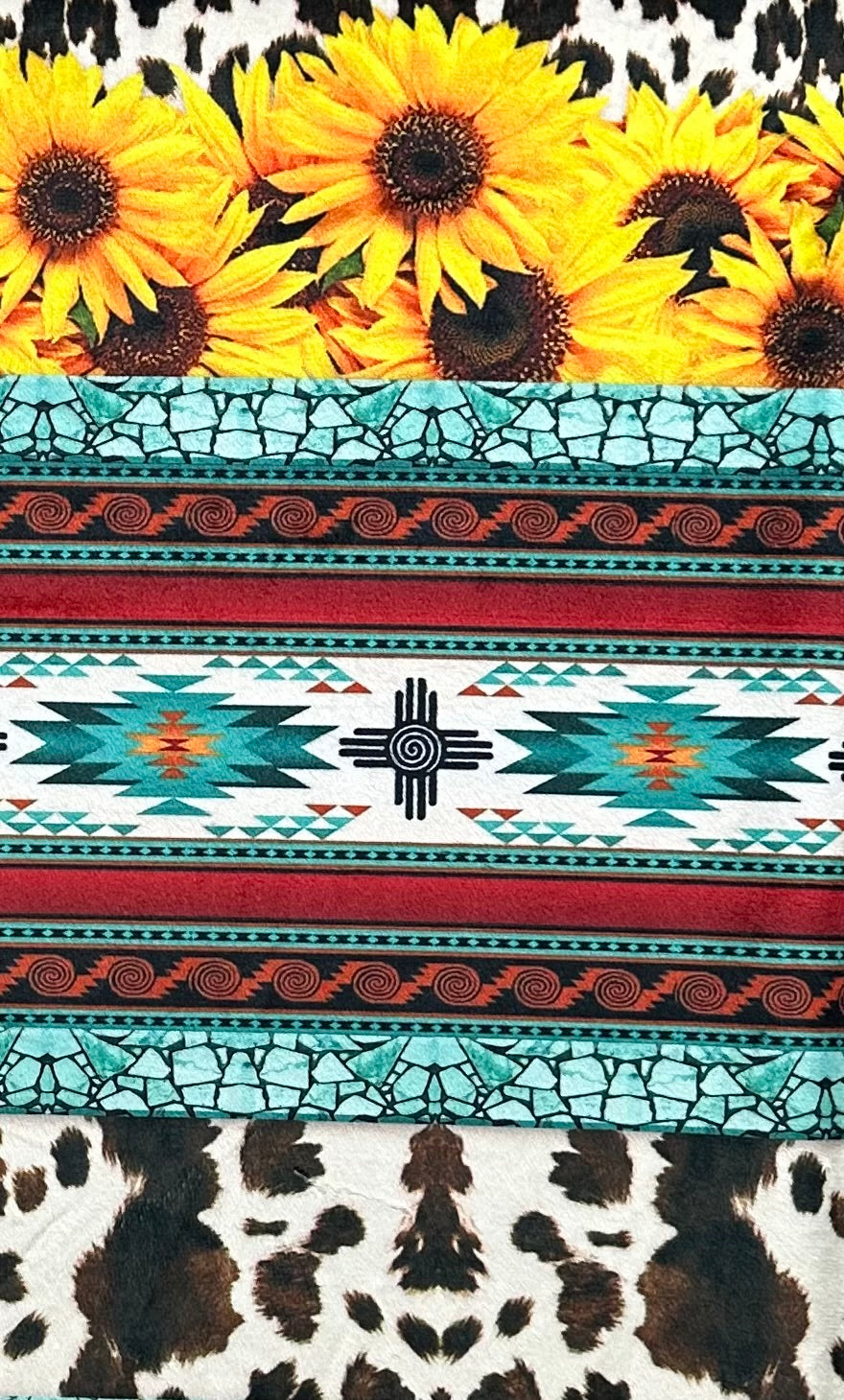New Mexico Sunflowers on Brown Luxe Large 57x80 Minky Blanket