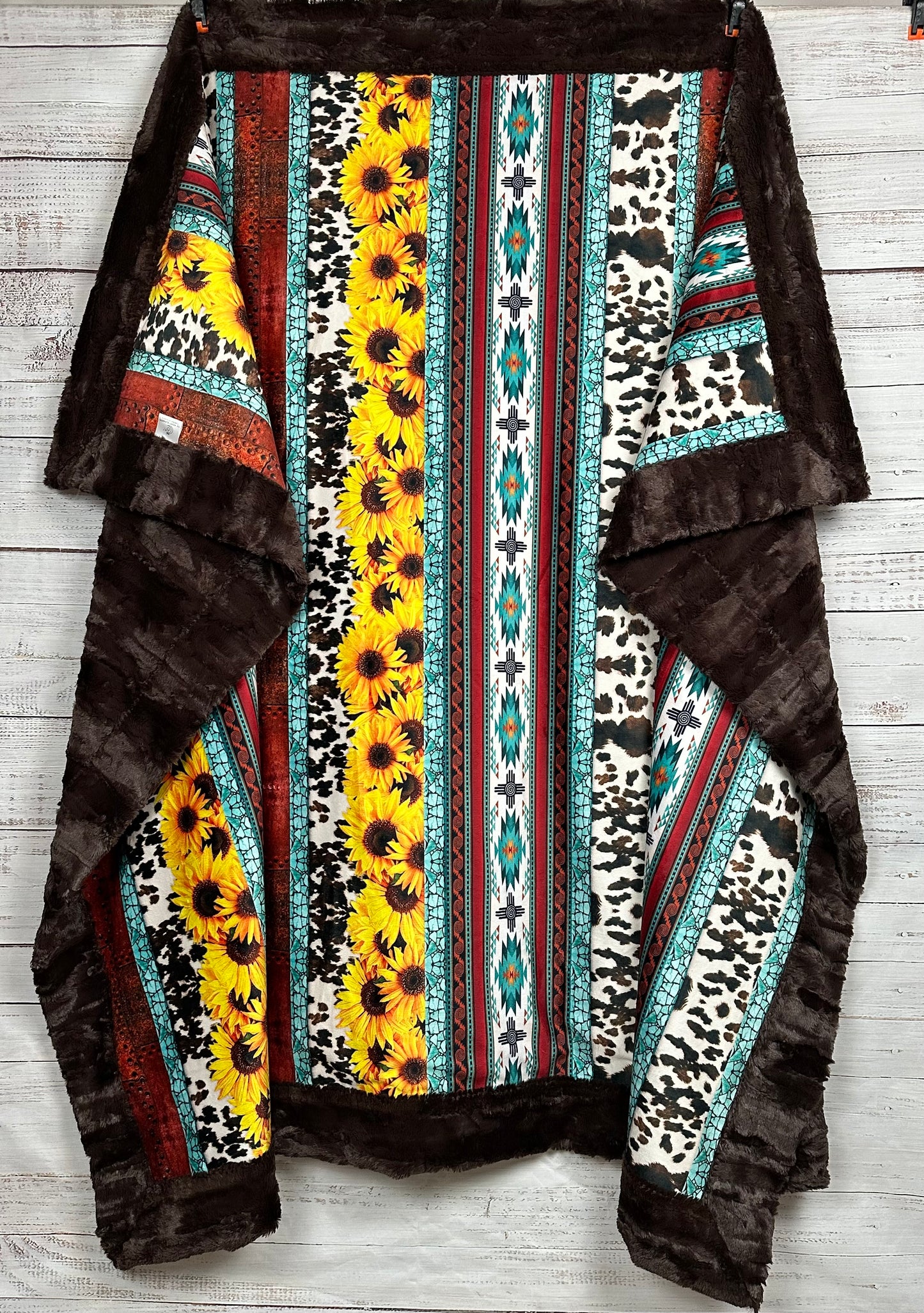 New Mexico Sunflowers on Brown Luxe Large 57x80 Minky Blanket