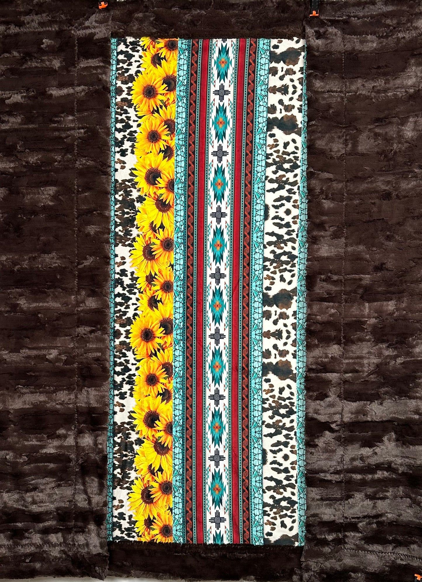 New Mexico Sunflowers on Brown Luxe Large 57x80 Minky Blanket