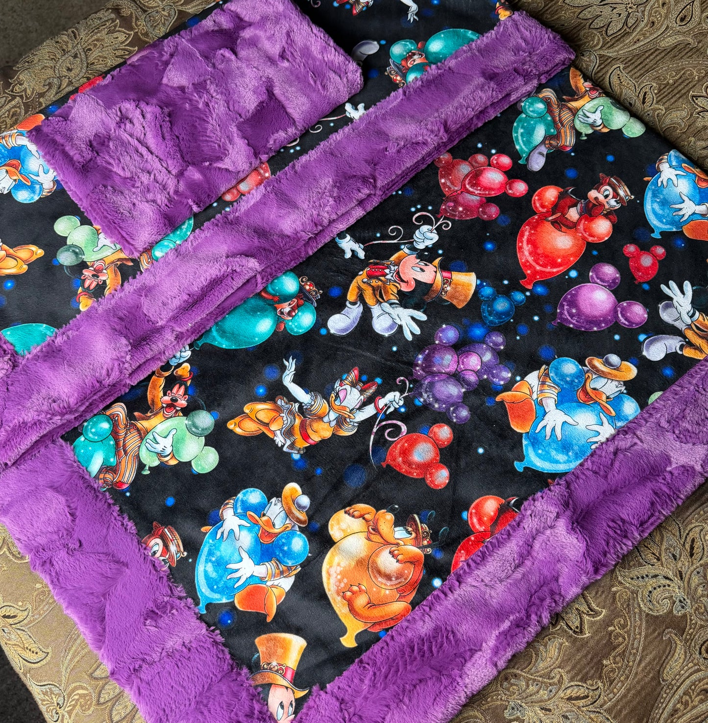 Party Balloons on Berry Purple Luxe Child Size 42x60 Minky Blanket With Pillowcase