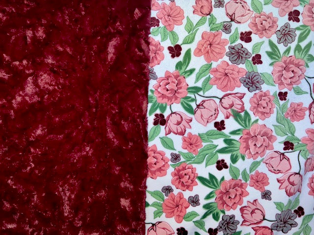 Coral Floral on Luxe Marble Merlot Minky Blanket - Elegant Design - 54x80