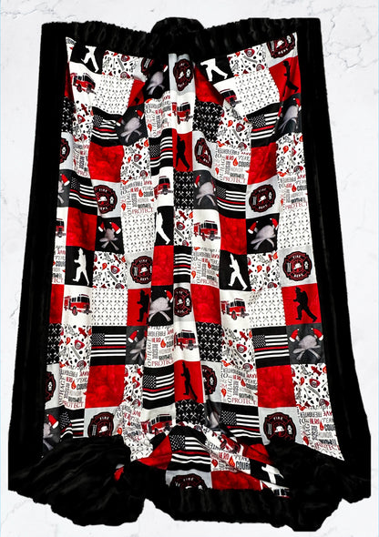 Firefighter on Black Chinchilla Large Blanket 55x75