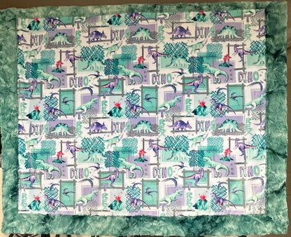 T-Rex Bellflower on Spearmint Galaxy Minky Toddler Blanket - 44x54 with 13x19 Pillowcase for a 12x18 Size Pillow
