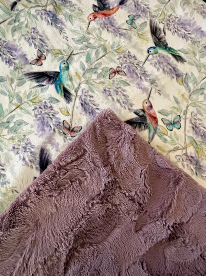 Hummingbirds on Mulberry Hide Travel/Throw-55x63 Minky Blanket