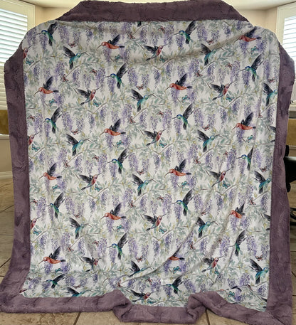 Hummingbirds on Mulberry Hide Travel/Throw-55x63 Minky Blanket