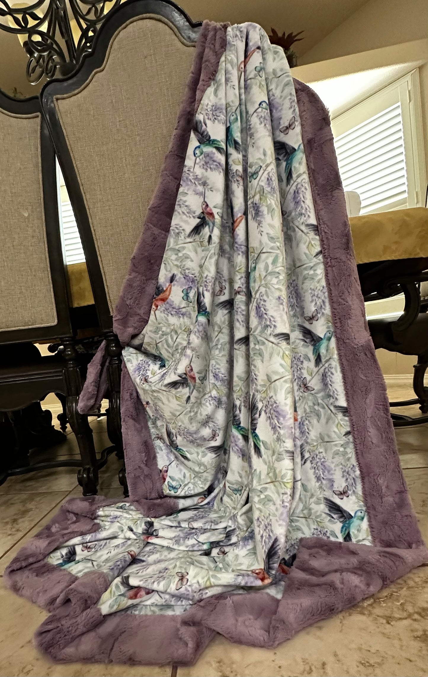 Hummingbirds on Mulberry Hide Travel/Throw-55x63 Minky Blanket