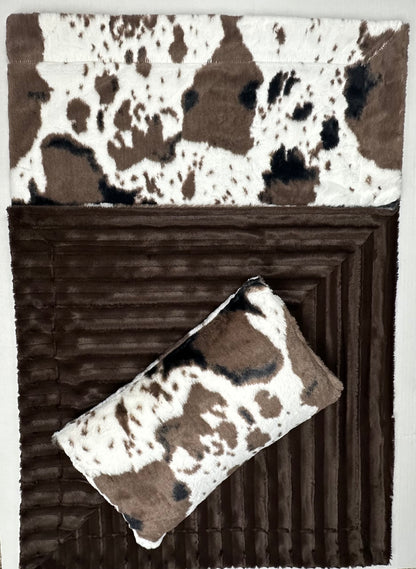 Pony Mud Pie on Brown Chinchilla Double Minky Toddler/Travel Blanket 44x60 With Pillowcase 12x20