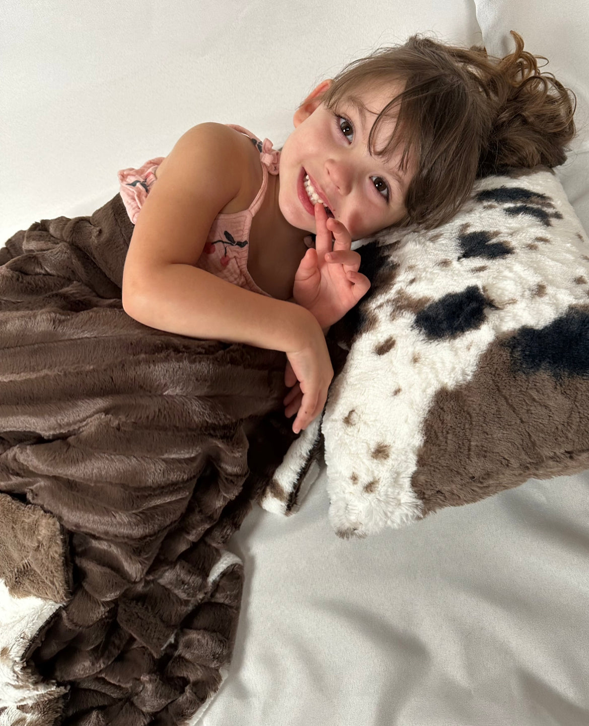 Pony Mud Pie on Brown Chinchilla Double Minky Toddler/Travel Blanket 44x60 With Pillowcase 12x20