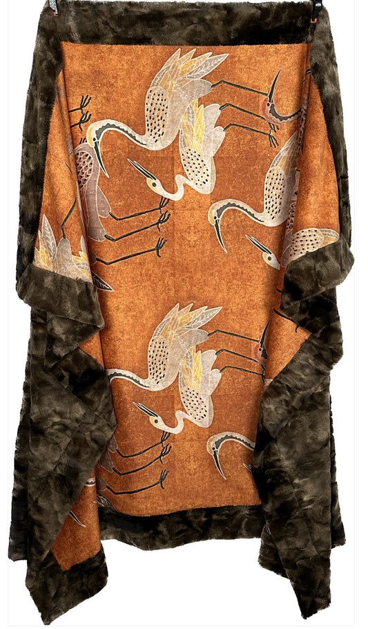 Cranes Golden Hour Festival on Brown Rabbit Tye-Dye Adult Size Blanket 54x77 Spoonflower Quality