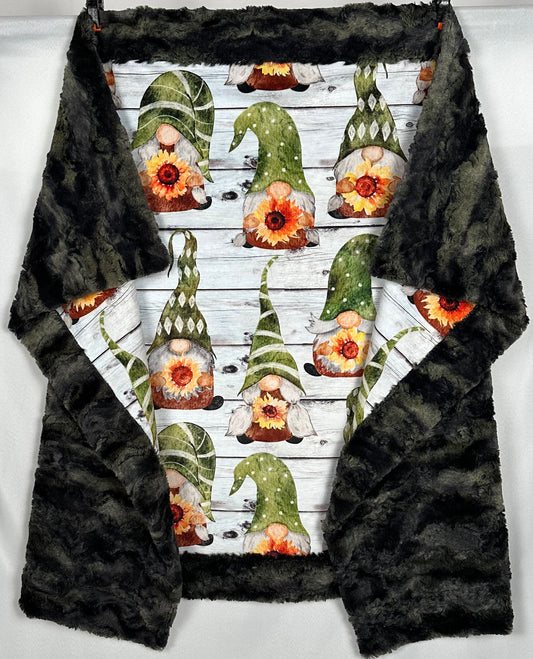 Gnomes with Sunflowers and Shiplap on Wild Rabbit Crocodile Camo 41x60 Toddler or Adult Throw Minky Blanket With 13x19 Pillowcase Blanket