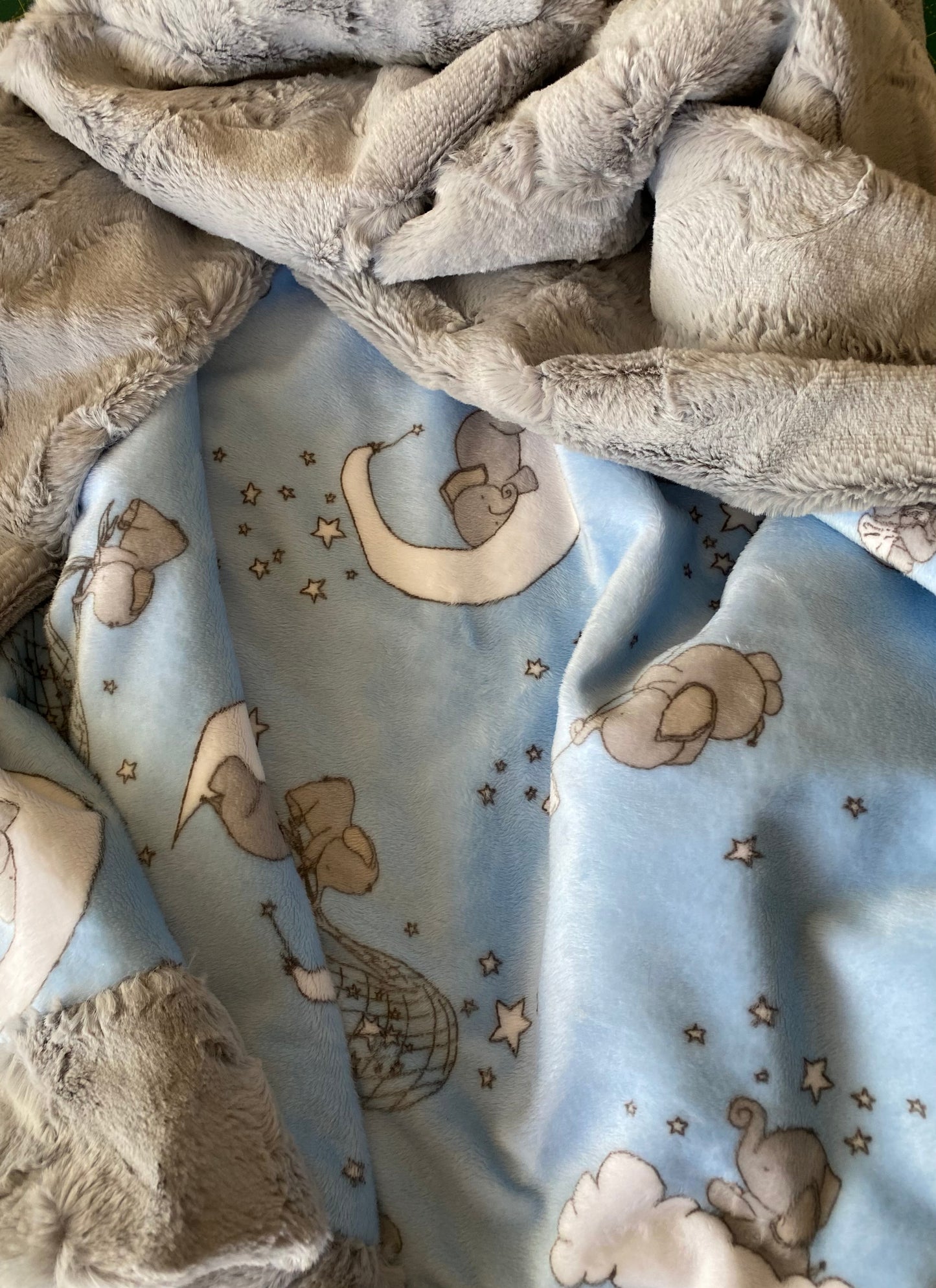 Sweet Melody Blue Elephant on Silver Hide Minky Baby Blanket - 30x41