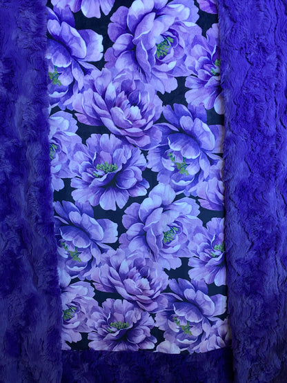 Petal Floral on Viola Glacier Large Minky Blanket 53x66