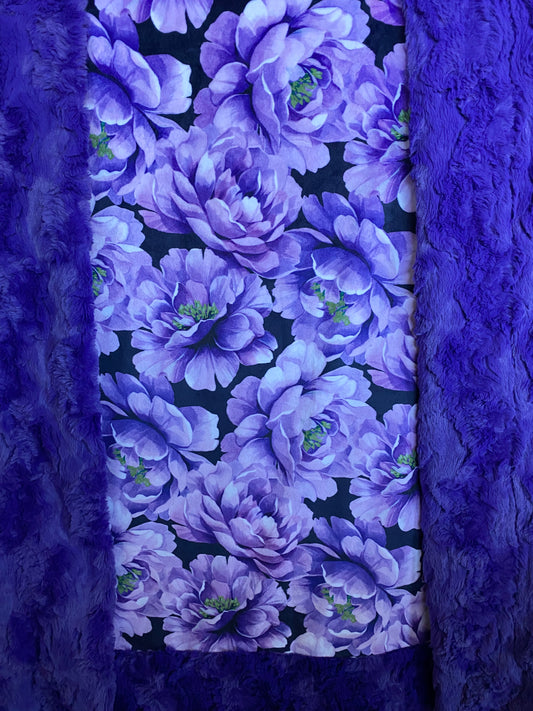 Petal Floral on Viola Glacier Large Minky Blanket 53x66